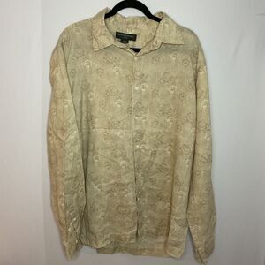 Banana Republic Shirt Mens XL Beige Long Sleeve Button Up Floral Linen All Over